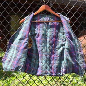 Vintage 90's Gap Denim Button Plaid Quilted Back Vest